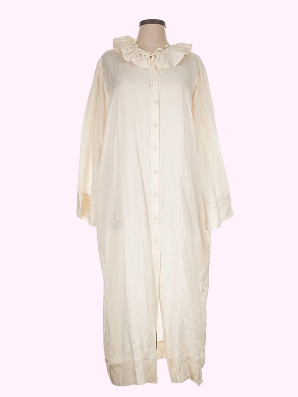 Vintage 100% Silk Cottagecore Ruffle Collar Ivory Button Night Jacket Sz Large
